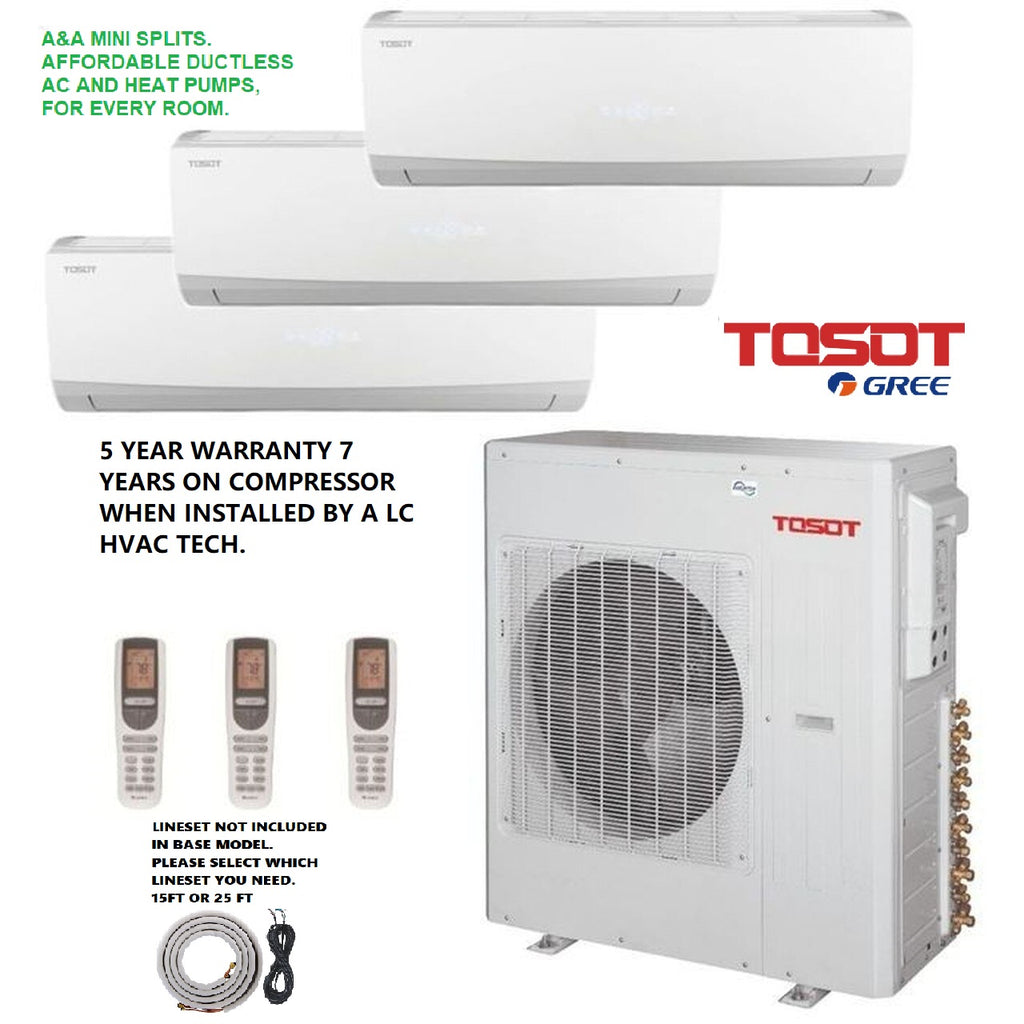 TOSOT by GREE Zone Mini Split AIR Conditioner Heat Pump 30,000 BTU 12K-12K-18K BTU Wall Unit 21 SEER Energy Star Toshiba Compressor Year Warranty