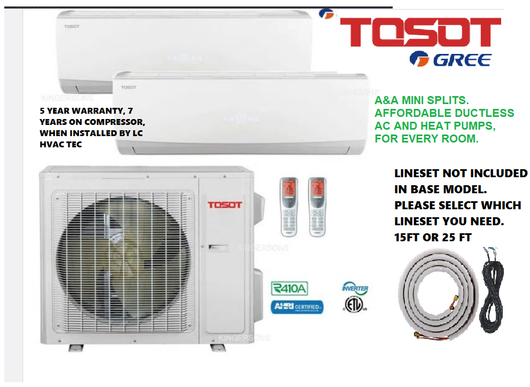 TOSOT by GREE 2 Zone Mini Split AIR Conditioner Heat Pump 18,000 BTU with 2 x 9,000 BTU Wall Unit 22 SEER Energy Star Toshiba Compressor 5 Year Warranty - A&A Mini Splits