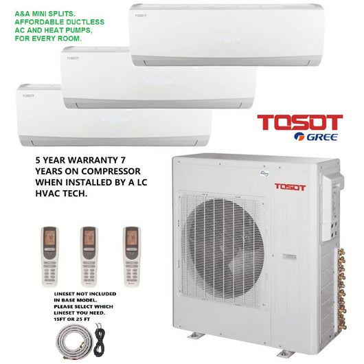 TOSOT by GREE 3 Zone Mini Split AIR Conditioner Heat Pump 30,000 BTU 12K-12K-18K BTU Wall Unit 21 SEER Energy Star Toshiba Compressor 5 Year Warranty TM30ML307 - A&A Mini Splits