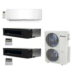 Klimaire 3-Zone 48K BTU 20 Seer 18K Wall 12K+24K Ducted AC Mini Split Heat Kits Tri Zone KMIR545-DR12-E18-DP24 - A&A Mini Splits