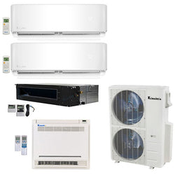 Klimaire 4-Zone 48K BTU 20 Seer 9-12K Wall 18k Ducted 18K Console AC Mini Split Heat  Quad Zone KMIR545-E09-E12-DP18-FM18 - A&A Mini Splits