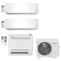 Klimaire 3-Zone 30K BTU 22 Seer 9K-9K Wall 18K Console AC Mini Split Heat Kits Tri Zone KMIR327-2E09-FM18 - A&A Mini Splits